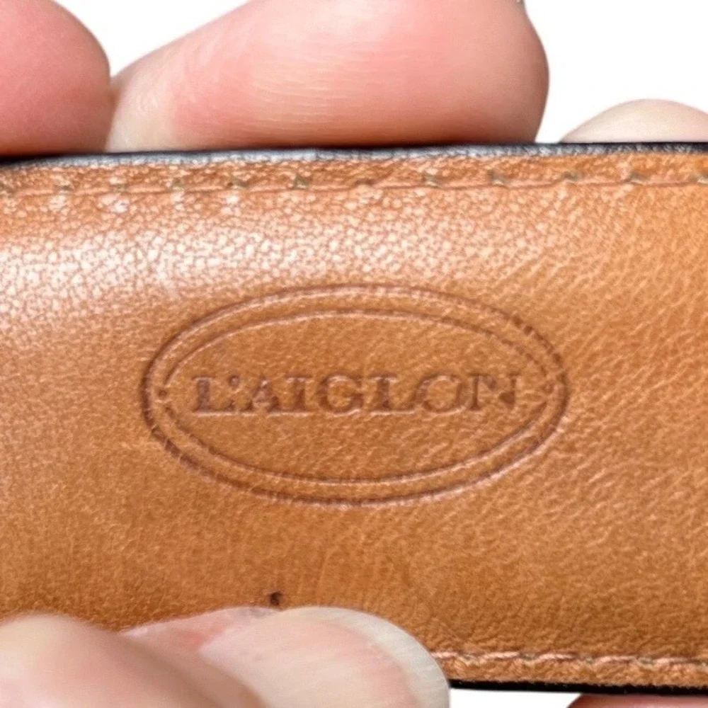 Vintage Western Equestrian Embossed Leather Belt Solid Brass L'Aiglon Tan‎ 40-42